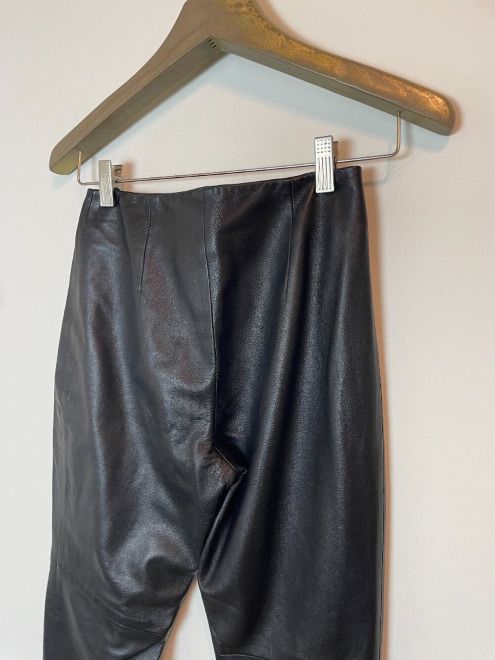 BEBE Y2K 90s Vintage Lamb Leather Low Rise Slim Black Pants \\ 2 - Picture 8 of 9
